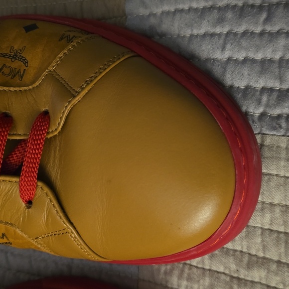 MCM Men's Color Block Terrain Lo Sneakers in Visetos Sz 44 Cognac and Red - Picture 14 of 14